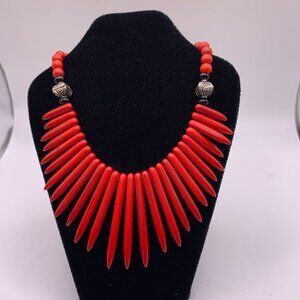 🐱 5 for $10.  Silvertone Necklace with Red Beads